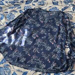 41 Hawthorn Floral Blue Blouse Top Size XL